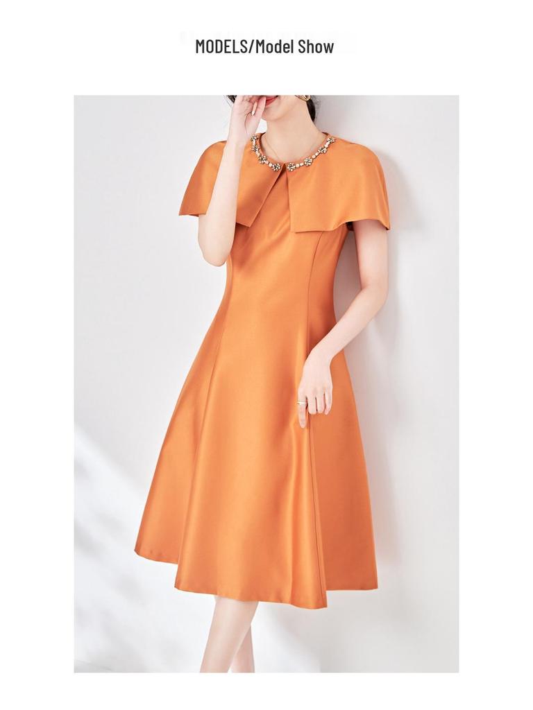 Elegant Sleeveless Cape Dress with Nail Diamond Detailing