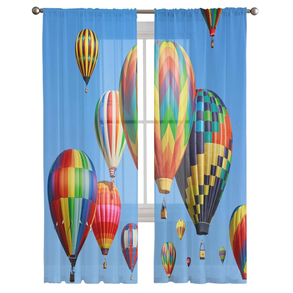 Hot Air Balloon Sky Tulle Curtains for Bedroom Hall Living Room Decor Chiffon Curtain for Balcony Kitchen Home Drapes