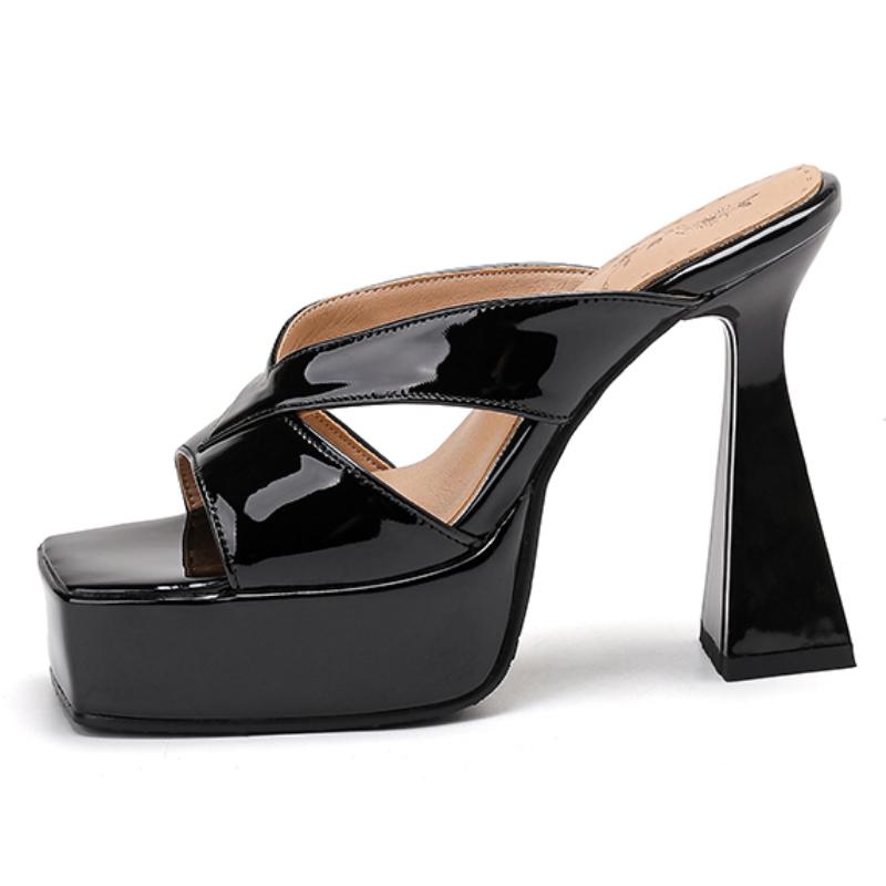 

Туфли на высоком каблуке Женские тапочки Платформа 2025 Лето Мюли Обувь Женские сандалии Сексуальные Черные Серебристые Вечерние туфли Большой размер Вьетнамки 39 чёрный