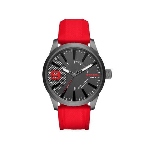 Diesel Rasp Men's Watch, Gunmetal Red with Rubber Strap, DZ1806. This Men's Watch Is Perfect for Business and Casual Wear.