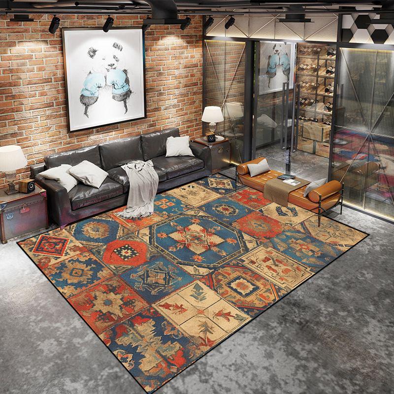 Abstract Retro Large Carpet Living Room American Style Coffee Table Decoration Sofa Area Rug Bedroom Non-slip Floor Mat Washable