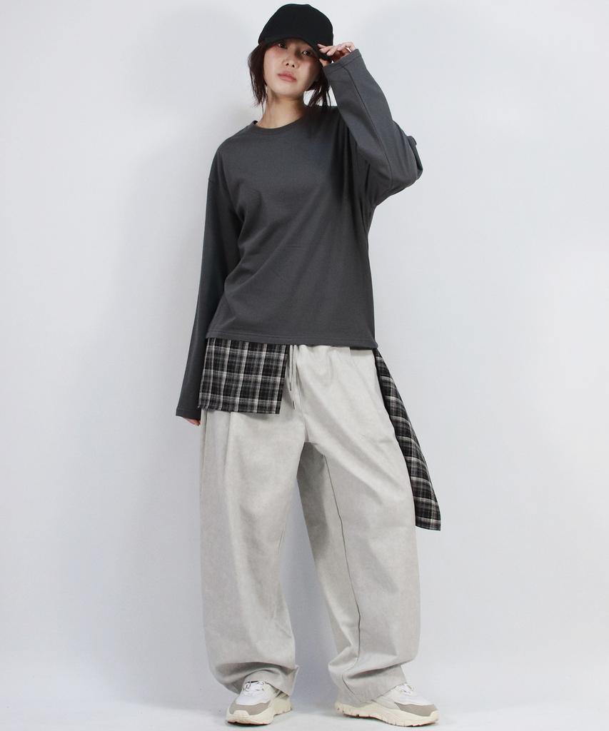 Deumakeu Grunge Washing Side One Tuck Curved Wide Pants Gray