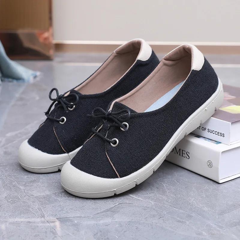 Fashion Spring Women's Lace-up Shallow Walking Shoes Comfortable Round Toe Soft Sole Casual Shoes Crash Resistant Toe Outdoor Sneakers