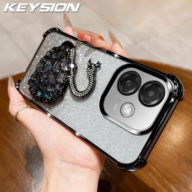 

KEYSION Протиударний чохол з покриттям для телефону OPPO A3 A3X 5G Прозорий ТПУ Блискучий Оздоблений Лебедем Підставка Задня кришка для OPPO A5i for OPPO A3 чорний