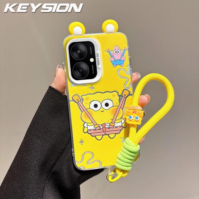 KEYSION Urocze etui z uszami i kreskówką dla Redmi 13C 4G 5G ze smyczą Miękkie silikonowe+PC Odporne na wstrząsy etui na telefon dla Xiaomi POCO C65
