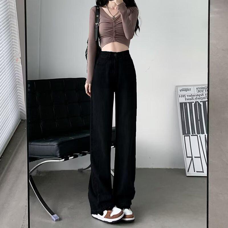 

2025 Spring/Summer Women s White High-Waist Wide-Leg Floor-Length Jeans 2XL