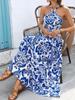 European & American Halter Long Skirt: New Style 2026 Open Back Retro Print Dress for Women.
