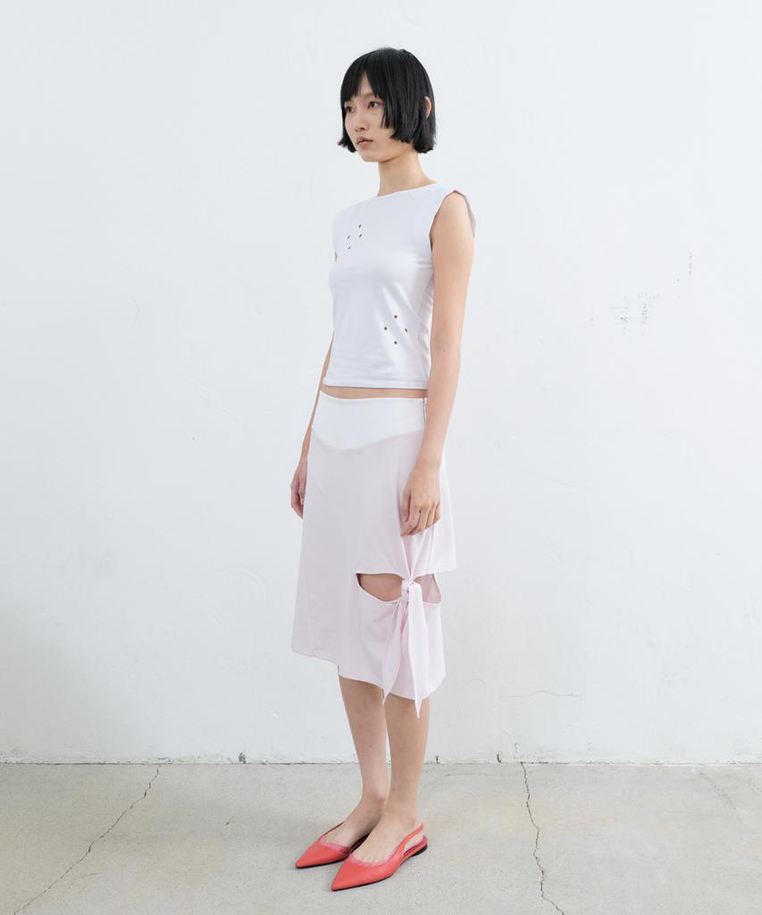 SEALOT Tie-Up Slit Jersey Midi Skirt (Light Pink)