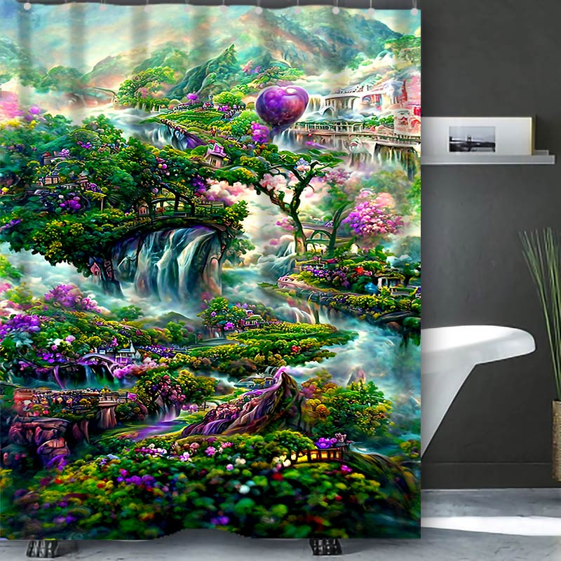 Dream View Cottage  Bathing Curtain  Bathroom Shower Curtain Waterproof With 12 Hooks Home Deco Free Ship