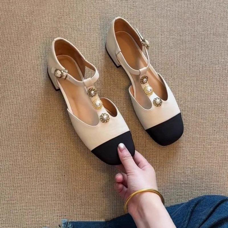 Fashion Soft Leather French Round Toe Temperament Versatile Single Shoes for Women 2025new Style Buckle Strap Thick Heel Mary Jane Shoes