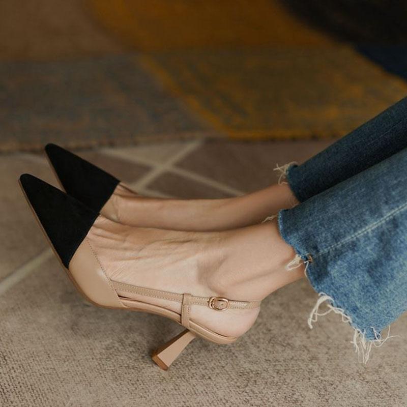 WTEMPO Versatile High Heel Shoes Toe Wrap Women's Soft Leather Comfortable Color Matching Elegant Thin Heel Pointed Toe Sandals Dropshipping Wholesale