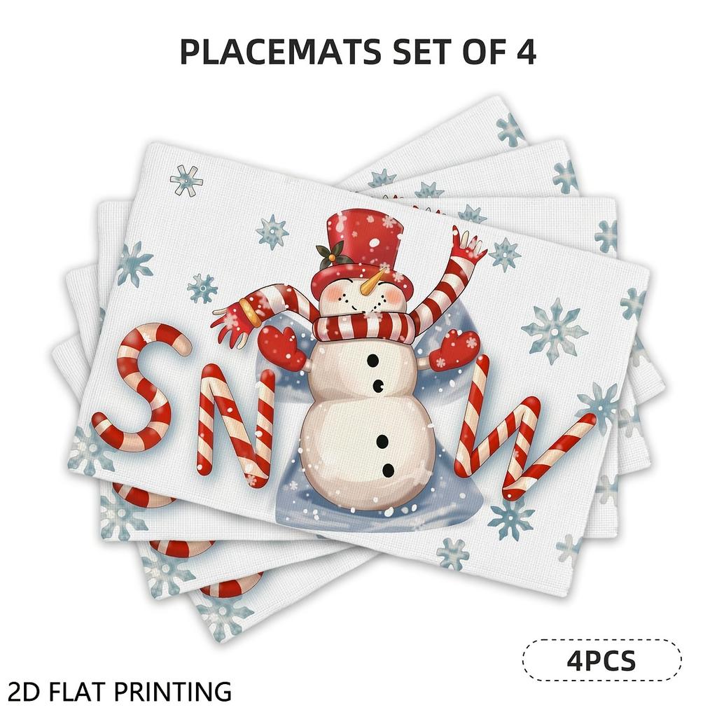 4pcs/6pcs Christmas Candy Cane Snowman Placemats, Table Mats for Dining, Suitable for Holiday Decorations, Dining Tables, Scenes, Weddings, Banquet De