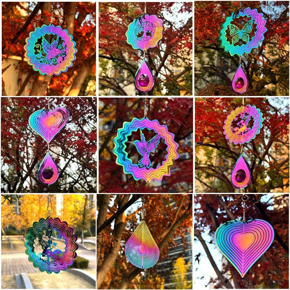 3D Flowing Wind Spinner Stainless 10cm Yard Garden Mirror Rainbow 10 Styles Mirrored Wind Chimes Sculptures