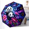 1pc Panda Clock Combination Pattern Sturdy 8-Bone Auto Umbrella, Bright Umbrella, Digital Printed, Foldable Umbrella for On-the-Go Outdoor Use
