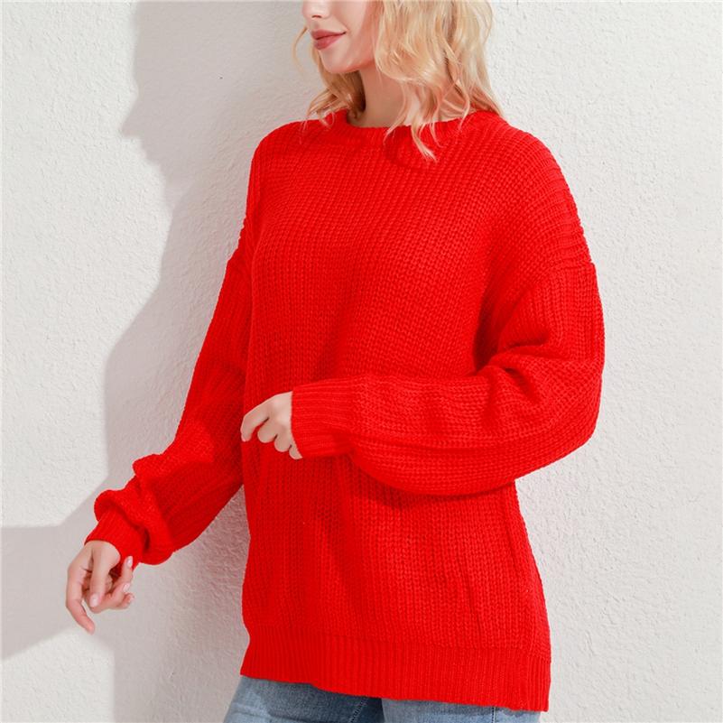 Solid Color Round Neck Pullover Sweater