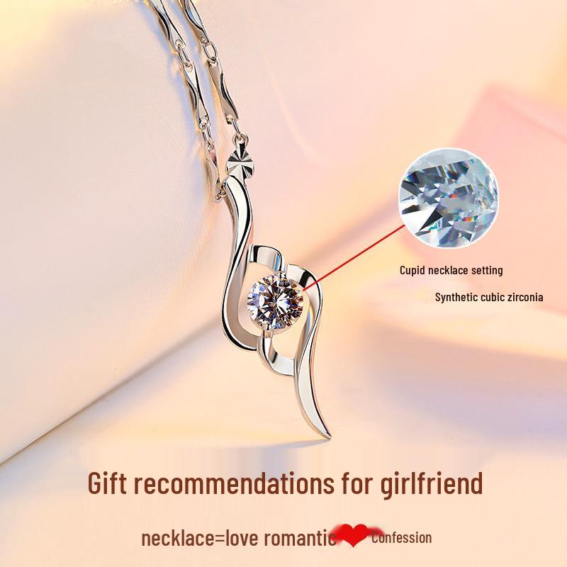 

Sterling Silver Clavicle Necklace with Mori Style Zircon Pendant - Valentine s & Christmas Gift for Women White Zircon Pendant (without chain)