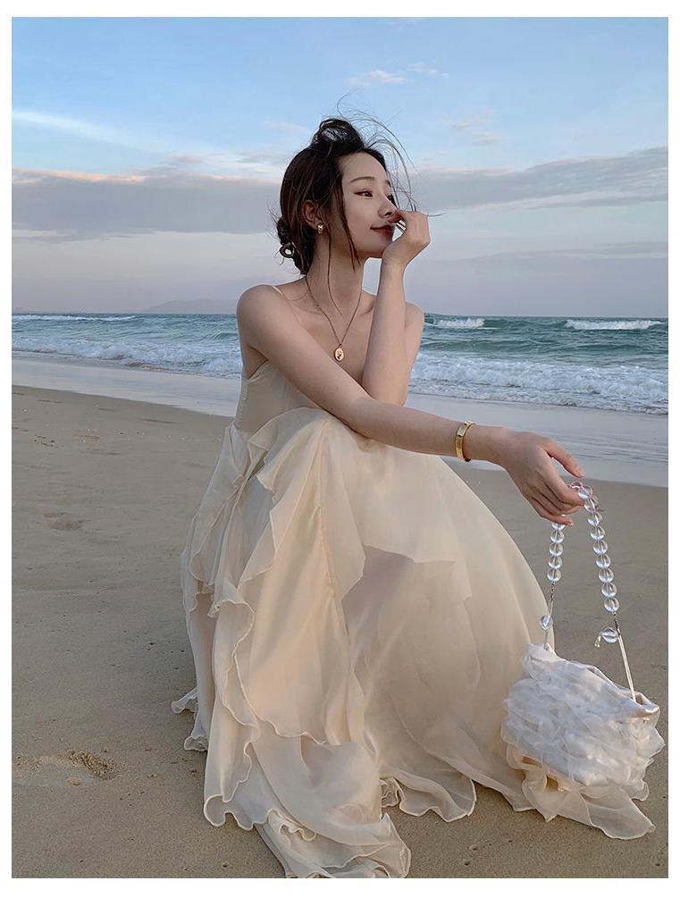 Women’s French Seaside Summer Camisole Dress – Elegant, Gentle Style Beachwear