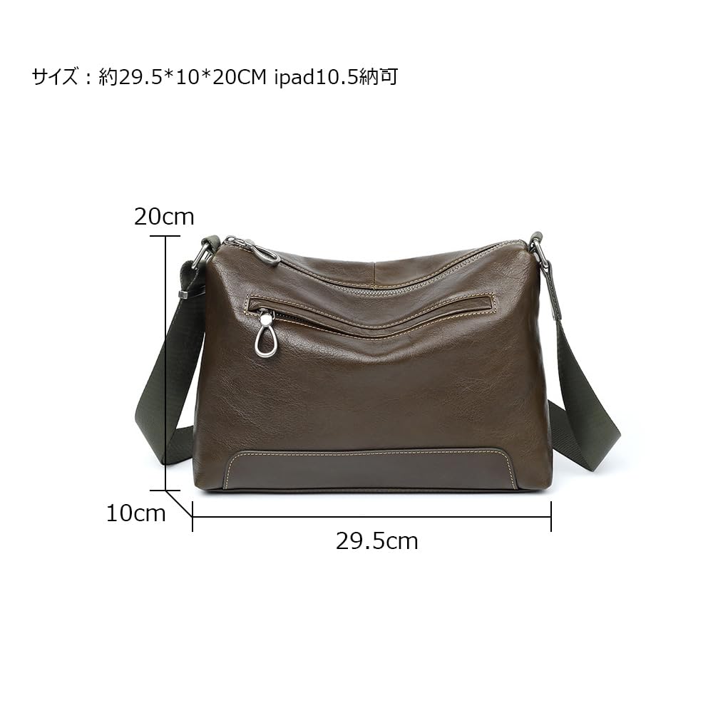 Whatna Antique-Style Tanned Natural Cowhide Leather Shoulder Bag for Men, Crossbody Messenger Bag, Large A4 Size, Fits iPad 10.5, Horizontal Design,