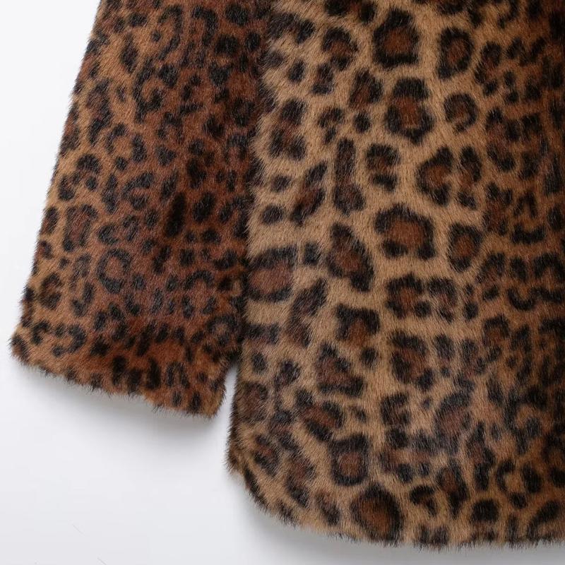 Womens Coats Winter Leopard Faux Fur Coat Warm Vintage Autumn Plush Jacket Outerwear Long Sleeve Furry Coats Woman