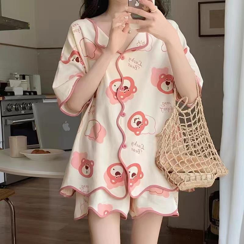 Cardigan Short Sleeve Shorts Pajama Set Girls Summer Kimono Sweet Cute Panda Can Wear Loungewear