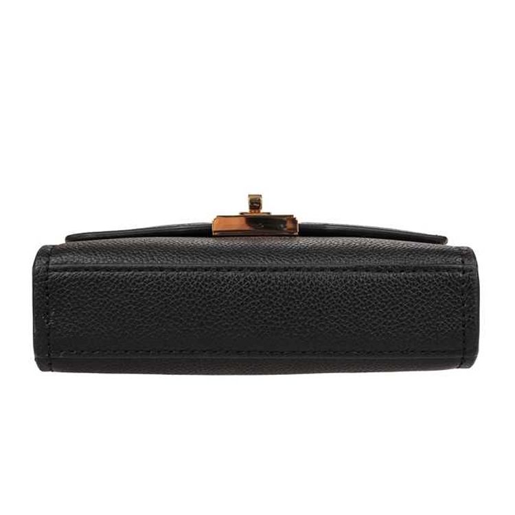 Michael Kors Cassie Solid Color Gold Buckle Flap Pebbled Leather Messenger Bag Women bags Black 35H8GT6C5L-BLACK