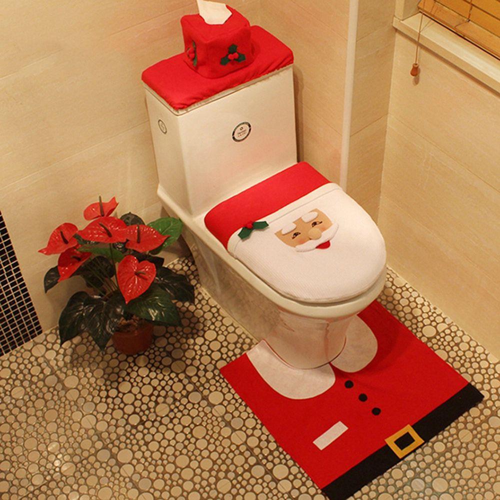 Set Christmas Decorations Decorative Products Toilet Seat Cover Toilet Case Rug Set Toilet Mat