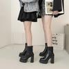 2026 Spring and Autumn New Small Elastic Lacquer High Heels Thick Soled Coarse Heels Short Boots