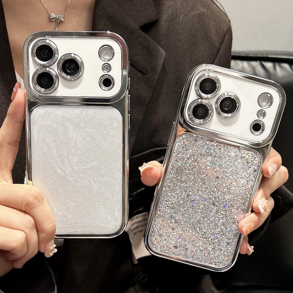 Sequins Shockproof Case for iPhone 17 16 15 14 13 Pro Max White Window Electroplated Soft Silicone Back Cover