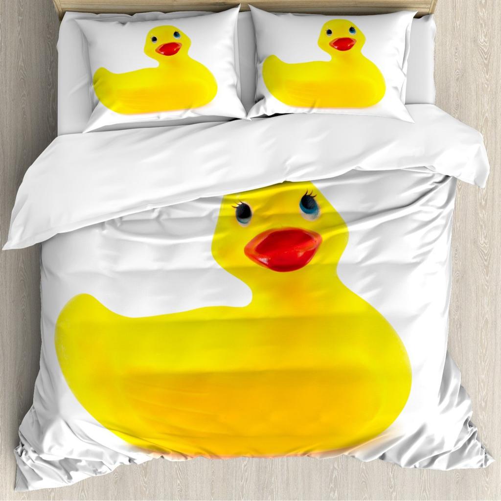Cute Little Yellow Duck Duvet Cover Children'S Bedroom Decorative Bedding Three-Piece Digital Printing Quilt Cover