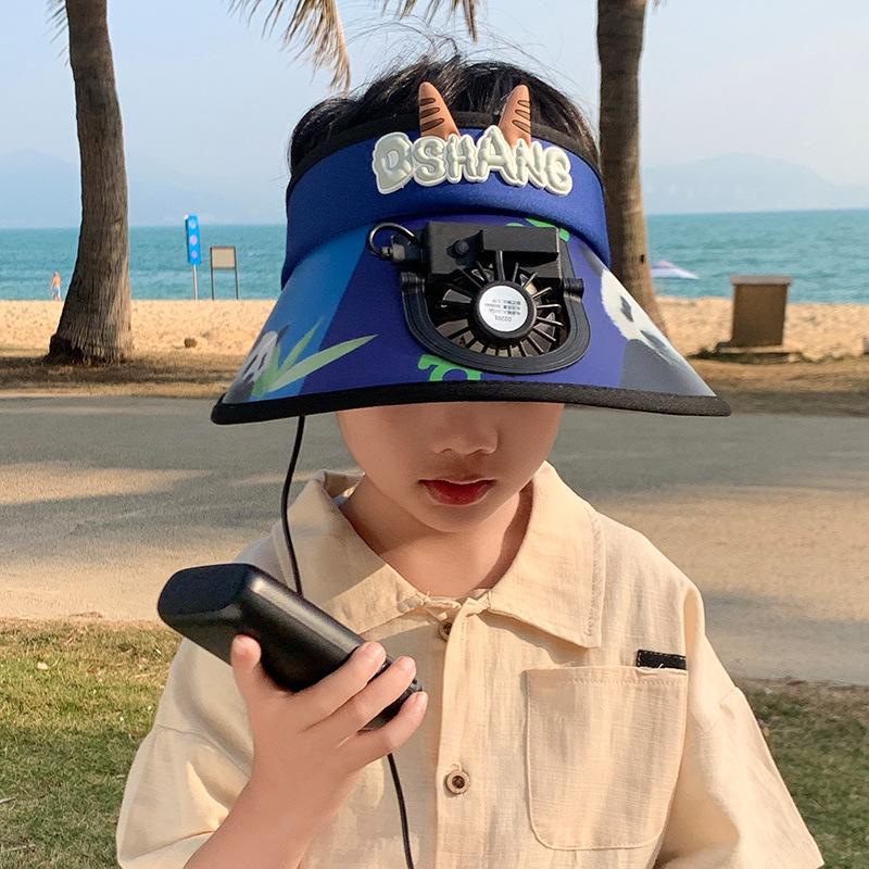 Baby Fan Summer Cartoon Big Hat with Fan Sun Protection Sky Top Children Hat Brim and Sun Hat Cute