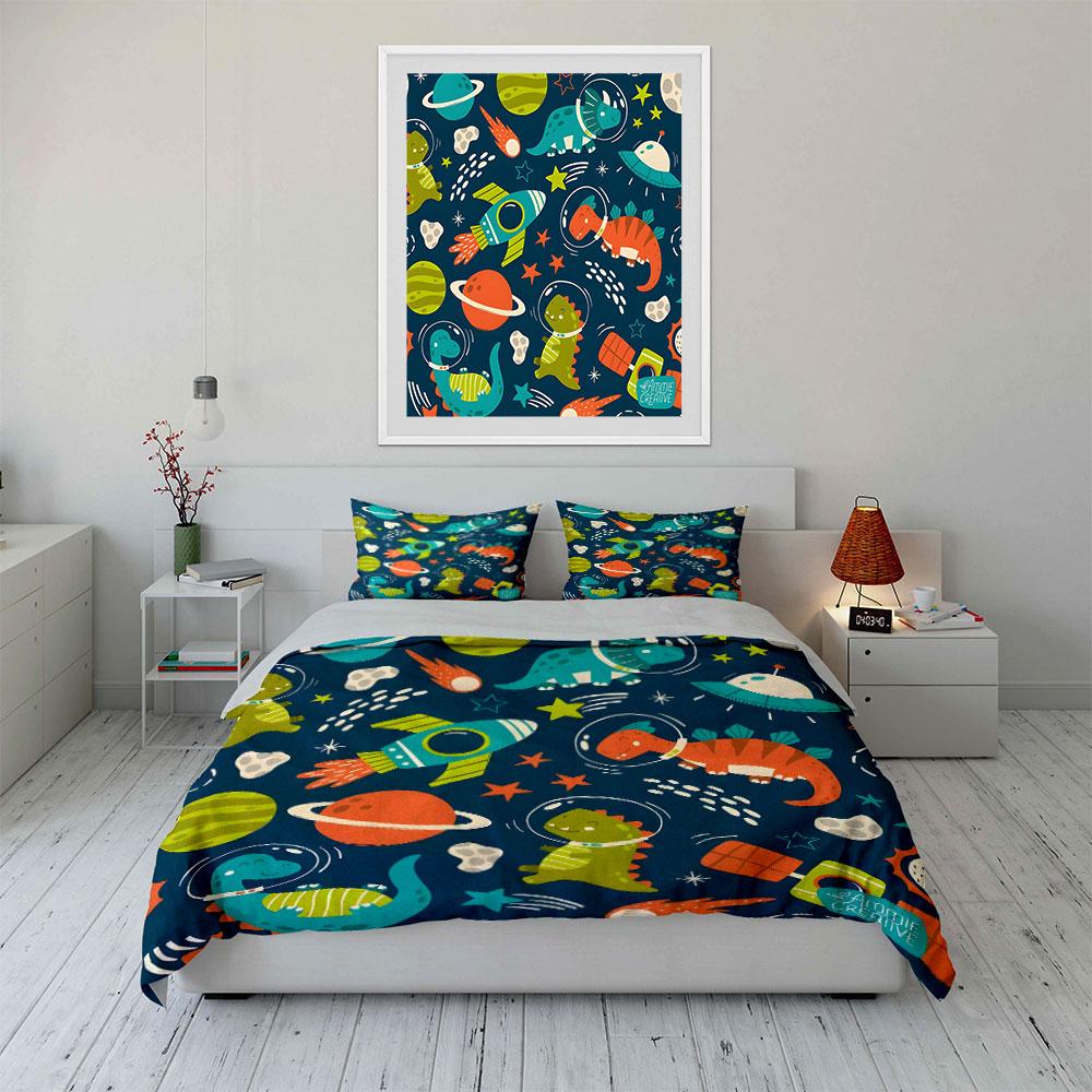 "Space-Themed Dinosaur Adventure Set" Exquisite three-piece bedding set gift for kids and adults
