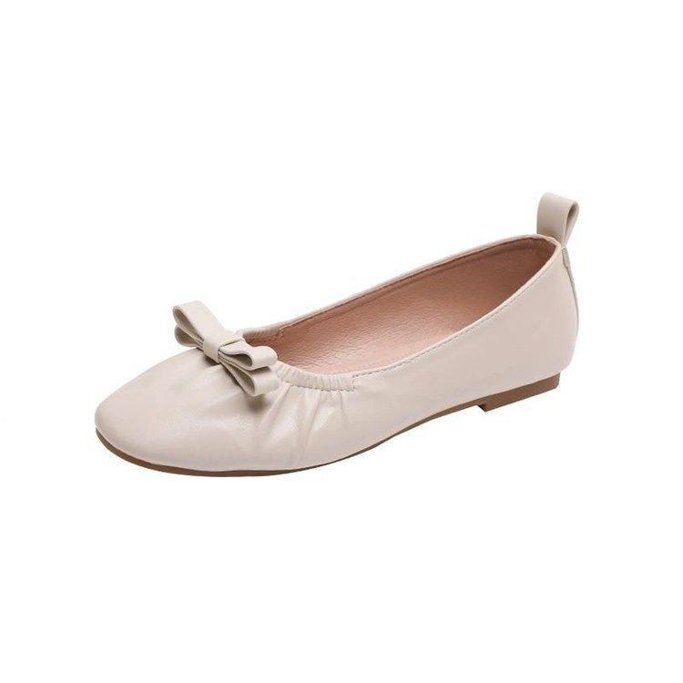 Soft Leather Soft Sole Doudou Shoes Women's 2025 Autumn New Bow with Skirt Flat Bottom Shallow Mouth One Pedal Women's Shoes