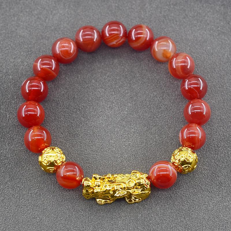 Pixiu Armband Feng Shui Rijkdom en Geluk Armband Heren Polsband Goudkleur Obisidiaan Steen Kralen Zwart Zes Karakter Cadeau