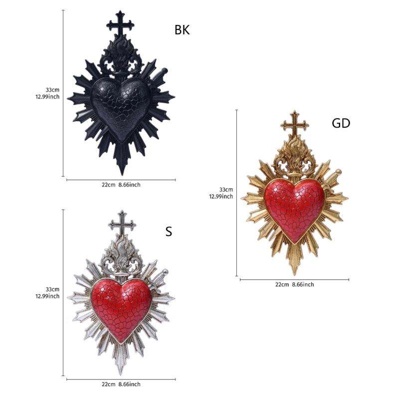 Sacred Hearts Resin Wall Decors Plaque, Heart of Jesuses Hanging Sculpture, Christian Religious Wall Art Ornament for Entryway or Bathroom Wall