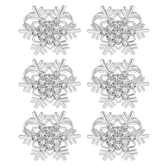1/2/6Pcs Golden Metal Napkin Ring Faux Pearl Decor Snowflake Design Winter-themed Napkin Holders Weddings Parties Table Decor