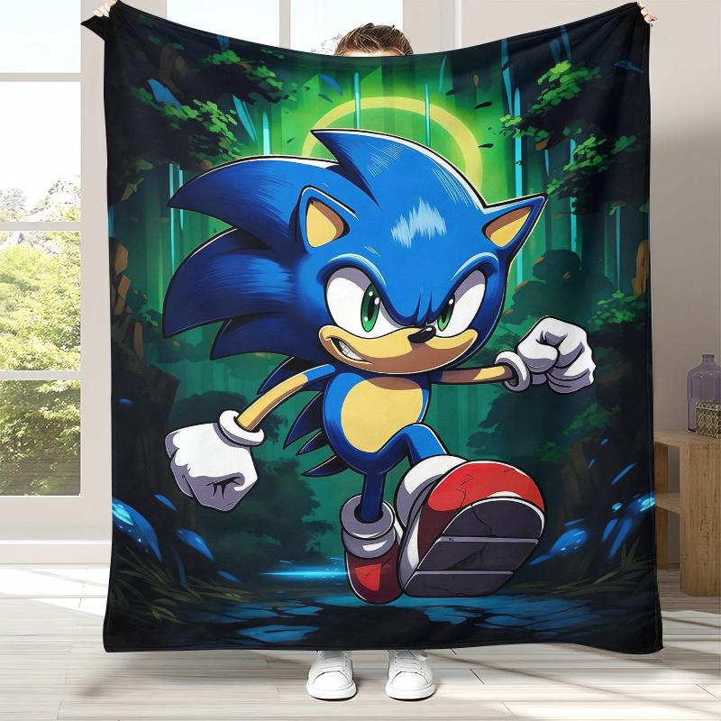 Retro S-Sonic Cartoon Game Flannel Blanket,Ultra Soft Warm Plush Throw for Home Bedroom Bed Sofa Cover Camping Picnic Gift