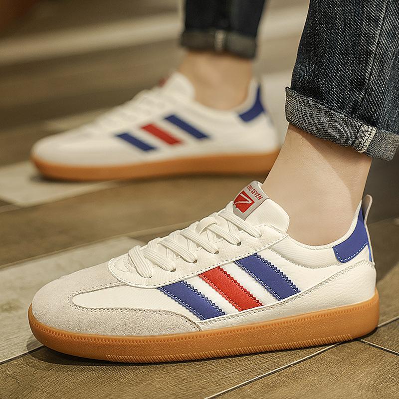 

Три полоски немецкие тренировочные туфли мужские натуральная кожа 2025 новая повседневная обувь мужская модная обувь универсальные кеды ретро мужская обувь 42