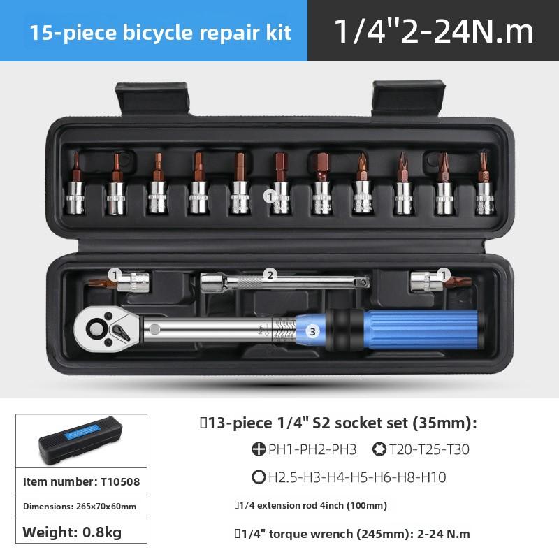 15/32PCS Torque Wrench Set 1/4" Drive Ratchet Socket Kit 2-24N.m Chrome Vanadium Steel Bicycle Repair Tool for Mountain Bike Maintenance