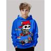 Boys' 3D printed hooded pullover - long sleeved casual sportswear, regular for autumn and winter outdoor activities