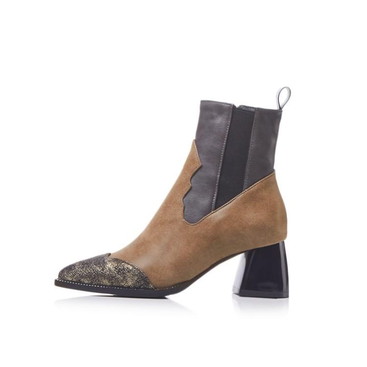 

Модный тренд весна-осень 2018, ретро, простой, повседневный, с темпераментом, с острым носком, на толстом каблуке, ботильоны мартин на квадратном каблуке 39 коричневый