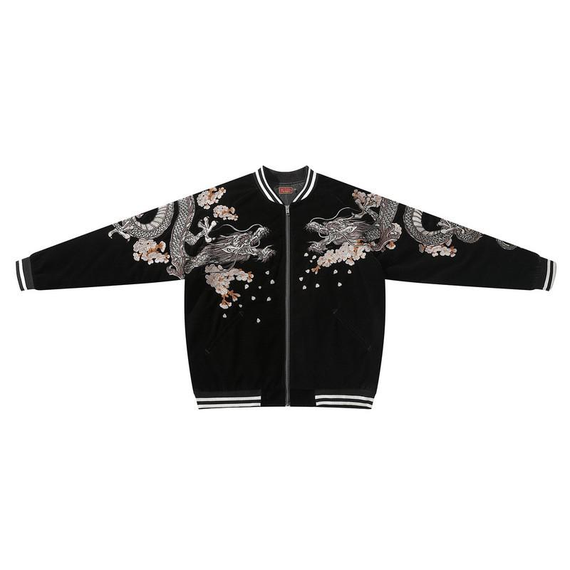 Winter Mens Embroidered Dragon Cotton Jacket Loose Fit Casual Streetwear Couple Top
