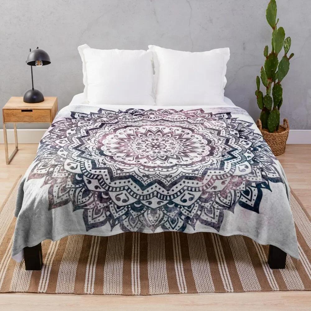 Mandala Throw Blanket Flannel Colourful Flower Pink Yellow Blue Boho Style Soft Warm Lightweight For Bed Sofa Couch King Queen
