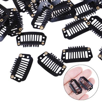 10/100 Toupee Wig Clips Snap Clips W/ Rubber Back Hair Extension Black 8 Teeth