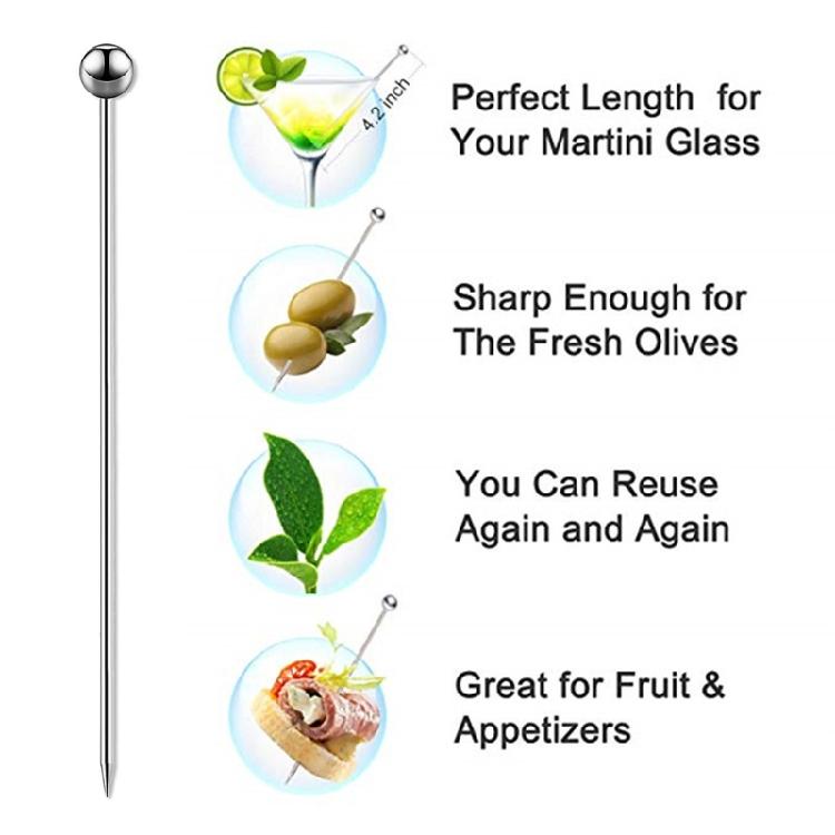 10Pcs Cocktail Picks Stainless Steel Martini Picks Reusable Metal Cocktail Pick