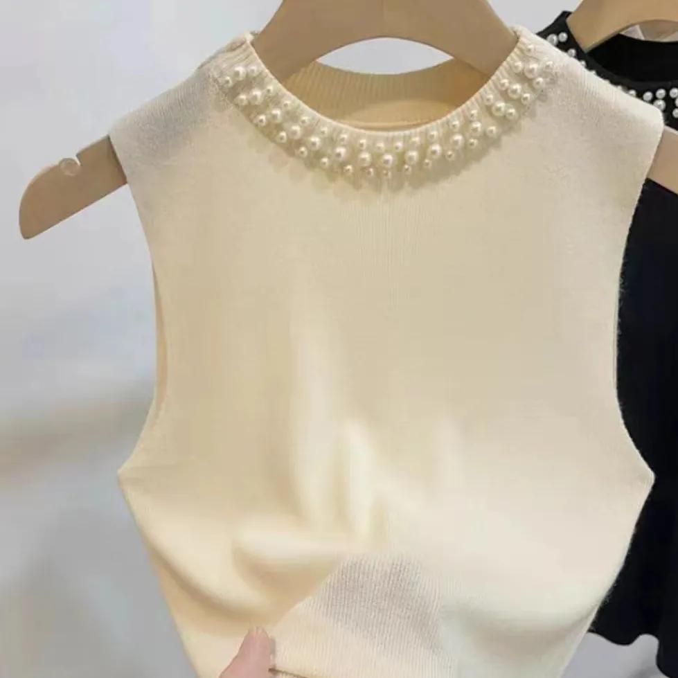 WTEMPO Ice Silk Camisole Vests Women Large Size Loose Slim Solid Color Sleeveless Casual Versatile Large Size Pearl Tops