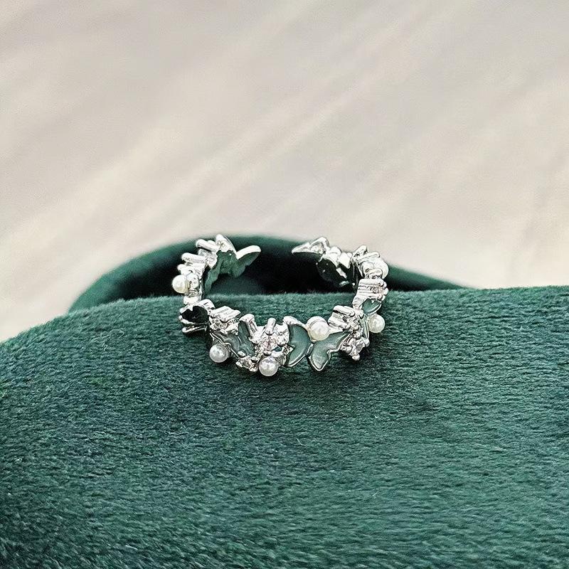 Star Flower Ring~ Blue Enamel Zircon Butterfly Flower Adjustable Opening Ring Women'S Niche Premium Ring