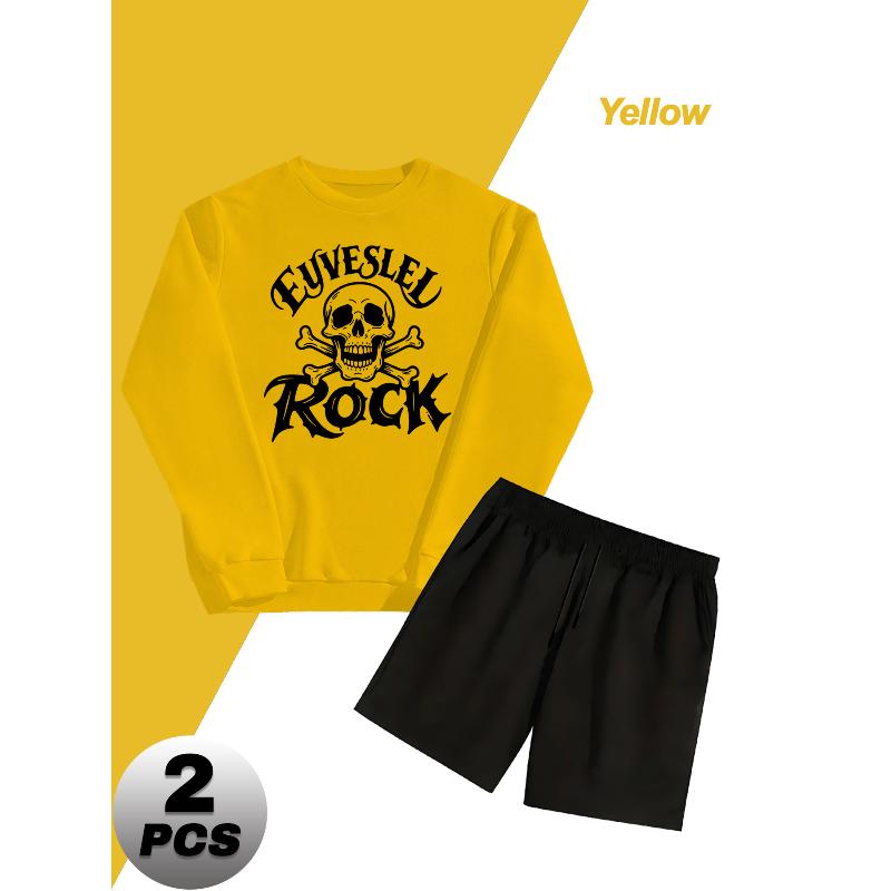 

Long Sleeve Sweatshirt and Shorts Men s Polyester 2 Piece Set Soft Lightweight Athletic Lounge XXL жовтий