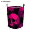 Round Dirty Laundry Basket with a Rich And Mysterious Purple Skull Pattern, a Foldable Multifunctional Polyester Fabric Storage Box, a Decorative Stor