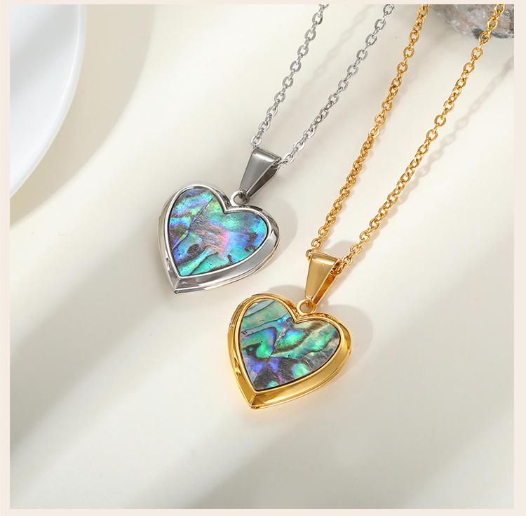Women Heart Locket Necklace Pendant, Vintage Seashell Inlay Stainless Steel Jewelry Waterproof