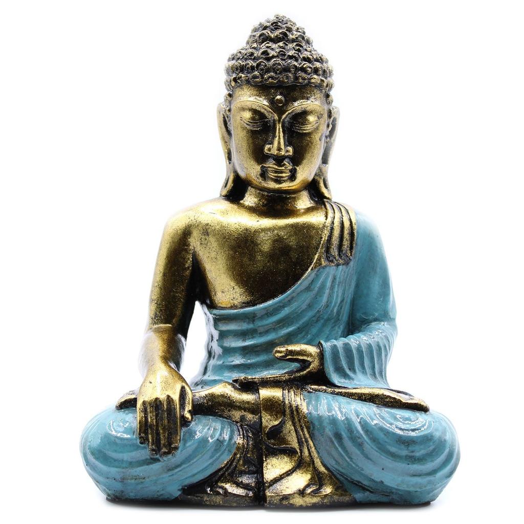 Buddha Statue Teal And Gold Resin Varada Mudra